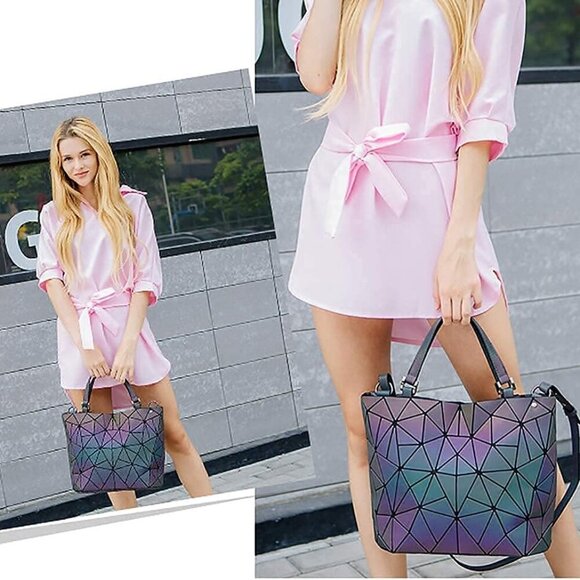 Holographic Luminous Geometric Backpacks Purse, Women Handbag Purse and Wallet f - Picture 6 of 6